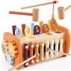 HYAKIDS Giochi Montessori 1 Anno, 6 in 1 Giocattoli in Legno Bambini, Acchiappa la Talpa, Xilofono, Gioco Pesca, Multiattivita Educativo, Regalo Compleanno 18+ Mesi Bambina Bambino