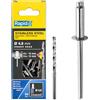 Rapid Scatola da 50 Rivetti in Acciaio Inossidabile da Ø4.8 x 18 mm, Adatti a Fissare Parafanghi, Coperture in Metallo e Plastica, Segnaletica e Lamiere, Include una Punta per il Trapano (5000397)