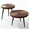 BAKAJI Set 2 Tavolini da Caffè Tondi Noce Design Industrial Tavoli da Soggiorno Rotondi