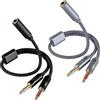 BTFO 2pz Cavo Divisore 2-in-1 Cuffie e Microfono, Adattatore Audio Femmina 3,5mm a Doppio Maschio 3,5mm Nero & Grigio Y-Divisore per Cuffie da Gaming PC Laptop Computer Altoparlante