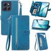 Fertuo Cover per Motorola Moto G86, Custodia a Libro in Pelle PU Flip Case con Porta Carte, Chiusura Magnetica e Cinturino [Disegni di Fiori] Portafoglio Interno Silicone Antiurto, Blu