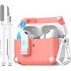 R-fun Compatibile con AirPods Pro 2 generazione (coperchio pop-up auto) con kit di pulizia, per Airpods Pro 2/1 gen (2023/2022/2019), per custodia Airpods Pro (USB-C/Lightning),Bianco/Rosa Pesca