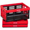 VEVOR Scatole Portaoggetti Pieghevoli in Plastica 32 L, Cassette Pieghevoli Impilabili con Maniglie, Confezione da 3, Portata Massima 12 kg, Contenitori Pieghevoli Resistenti e Salvaspazio, Rosso/Nero