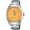 Casio Edifice - Orologio Da Polso Da Uomo Al Quarzo Casual Bracciale E Cassa In Acciaio Inox Di Colore Grigio Quadrante Analogico Arancione - EFV-100D-9AVUEF