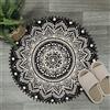 Uphome Piccolo tappeto rotondo da 6 cm, motivo mandala bohémien, con pompon, frange, lavabile, tappetino da doccia, morbido, antiscivolo, carino, tappeto circolare, per lavandino, camera da letto,