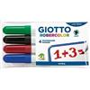 GIOTTO Robercolor - Pennarelli per lavagna bianca, 4 pezzi, colori assortiti, punta a scalpello, per bambini e scuole