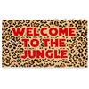 Fisura - Zerbino d'ingresso "The jungle" in cocco con base antiscivolo in PVC. Tappeto leopardato dipinto a mano con messaggio vivace, perfetto per accogliere i tuoi ospiti. Misure: 70 x 40 cm.