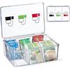 Relaxdays Box Porta tè e Tisane, 6 Scomparti, con Coperchio, 9x21,5x15 cm, Organizer per Bustine, Plastica, Trasparente