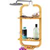 SereneLife Portaoggetti Doccia in Bambù a 3 Ripiani, Design Antiscivolo, Organizer Bagno, Portaoggetti Bagno Salvaspazio, Mensola Doccia per Shampoo, Bagnoschiuma, Sapone e Accessori