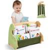 MHJY Libreria per Bambini in Legno - Scaffale Porta Libri Doppia Faccia con Tasche in Tela, Stile Montessori Portatile con Maniglia, Organizer Giochi per Cameretta, Asilo e Scuola Materna
