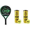 DUNLOP PROMO Pack Racchetta Padel Rocket Green Dunlop Cod.623964 + 2 Tubi Palline (6 Pz) Cod.601385