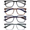 OPULIZE Max Occhiali da Lettura - Confezione da 4 - Montatura Classica Rettangolare Grande - Nero Opaco Blu Verde Grigio - Uomo Donna - RRRR78-1367 - +2.00