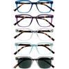 OPULIZE KOI Set di 5 Occhiali da Lettura con Lente da Sole - Rettangolare - Nero-Viola-Trasparente-Aqua - Unisex - Cerniere a Molla - RRRRS50-35CQC - +1.00