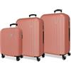 Roll Road Menorca Nude Set di Bagagli 52x75x27 cm Rigido ABS Lucchetto a Combinazione Integrato 188L 10.35kg 4 Doppie Ruote Estensibile Bagaglio a Mano