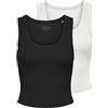 ONLY Tank Top 2 Pack Onleasy S/L-Canottiera Jrs, Confezione da 2, Nero, L (Pacco da 2) Donna
