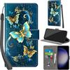PHINIENLAND Cover per Samsung Galaxy S24 Plus Case PU Pelle Custodia [Kickstand] [Chiusura magnetica] [Slot per Schede], Portafoglio Flip Custodia per Samsung S24 Plus,Farfalla verde