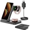 GEEKERA 3 in 1 Caricatore Wireless per Samsung, Pieghevole Stazione di Ricarica per S25/S24/S23/ZFold/Flip, Ricarica Wireless per Galaxy Watch, Wireless Charger per Samsung Buds-Nero