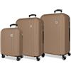 Roll Road Menorca Champagne Set di Valigie 52x75x27 cm Rigido ABS Lucchetto a Combinazione Integrato 188L 10.35kg 4 Doppie Ruote Estensibile Bagaglio a Mano