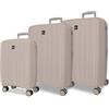 ROLL ROAD Joumma Roll Road Acadia Champagne Set di Bagagli 55/65/75 cm Rigido Polipropilene Lucchetto a Combinazione Integrato 210L 10.2kg 4 Doppie Ruote Estensibile Bagaglio a Mano
