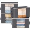 Lifewit Scatole per Armadio, Scatole Vestiti, Organizer Armadio per Piumoni, Scatola Trasloco, Buste Pieghevole per Indumenti, Coperte, Biancheria da Letto, Grigio, 60L, 4 Pezzi