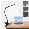 LQWELL® Lampada Da Lettura Con Pinza LED, Luce Da Scrivania Dimmerabile Alimentata A Batteria, 3 Livelli Di LuminositÀ E Luci Da Tavolo Con Morsetto Flessibile A 360° Per Ufficio Domestico (Nero)