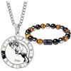 Caimeytie Set da uomo con segno zodiacale, collana e bracciale a costellazione in acciaio inox, braccialetto elastico di perle, regalo di compleanno, Acciaio inossidabile