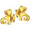 Clever Schmuck Orecchini piccoli da donna dorati a forma di gatto, 6 x 5 cm, semplici stilizzati, lucidati, in oro 333, 8 carati, per gli amanti dei gatti