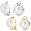 Bling Jewelry Set di due semplici orecchini a clip con cupola rotonda e perla bianca simulata per donne senza orecchie forate in ottone placcato argento oro.