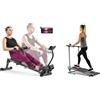 Sunny Health & Fitness Smart Compact Adjustable Rowing Machine, 12 Levels Adjustable Resistance + Foldable Manual Treadmill, Compact Cardio Fitness, Durable Non-Electric Incline Exercise