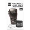 Everlast Powerlock Boxfit Kit Guanti da Boxe 14oz, Fasce e Doppio Paradenti, Oro/Nero, per Sacco e Sparring, Chiusura a Strappo, Imbottitura Quadrupla - Equipaggiamento Everlast Originale