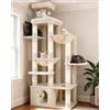 Heybly Tiragraffi Per Gatti, Albero Alto 180 Cm Con Base XL Stabilissima, Piattaforma Ampia E 2 Amache, Progettato Di Razza Maine Coon, Beige HCT037M