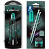 STAEDTLER NORIX Set di compassi a regolazione rapida, blister con 2 matite HB, gomma e temperino singolo, verde francese