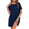 Litherday Camicia da Notte Donna Estiva Manica Corta Collo Rotondo Morbida e Traspirante vestibilità Comoda Grigio Chiaro XL