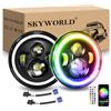 SKYWORLD 7 Pollici Rotonda Fari Led auto moto, 50W 5000LM Faro a LED Bianco RGB 4 modalità di Illuminazione Off Road Lights Fire Cross Hi/Lo Fascio Fari anteriori per Wrangler JK TJ LJ CJ Hummer