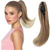 Silk-co Coda Extension Capelli Lisci Cavallo Finta con Pinza Marrone Chiaro/Biondo Chiaro Ponytail Punte Ondulate 30cm 80g
