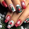 Viugex 24 pezzi Natale unghie finte quadrate, medie rosso verde francese, stampa su unghie, fiocchi di neve albero di Natale acrilico artificiale unghie finte, naturali punte per unghie per le donne