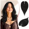 RUWISS Topper in Capelli Veri per Donna Nero Naturale Posticcio Leggero con Clip per Diradamento Capelli Liscio Senza Frangia
