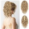 FLUFYMOOZ Estensione per capelli a coda di cavallo, 31 cm, ondulata e riccia con clip per il mento, parrucche sintetiche per donne biondo oro con highlights
