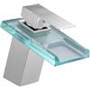 ZYNUHMO Rubinetto da bagno, rubinetto a cascata in vetro,Rubinetto lavabo con una sola mano,spazzolato