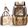KDFSSIPE Set Scolastico Capybara per Bambini, Zaino + Portapranzo Impermeabile 46x29x16cm con Portachiavi a Sorpresa per Scuola Elementare, Media