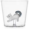Ichendorf Milano Tumbler Gatto Bianco con Coda Grigia, Collezione Tabby Cat, 30 cl, Vetro Borosilicato, Fatto a Mano