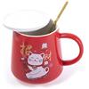 lachineuse - Maneki Neko Gatto Giapponese Kawaii Lucky Cat Tazza 250 ml - Rossa in Porcellana Con Coperchio e Cucchiaio - Originale per Tè e Caffè - Idea Regalo Giappone