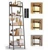 OUTONLIFE Piccola Libreria a Scala a 5 Ripiani con Luce LED, Touch e Telecomando, 3 Temperature di Colore, Scaffale Angolare Alta Dimmerabile in Metallo e Legno per Soggiorno e Camera da Letto