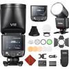 Godox V1 Mid C per Canon V1 Mid-C Flash Fotocamera con AK-R1 Kit di Accessori 55Ws Speedlite Testa Rotonda TTL Mini Flash,con a Scarpa Calda 2,4G HSS 1/8000s,Display Touch,USB-C,Compatibile EOS R5 R8