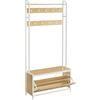 VASAGLE Appendiabiti con Scarpiera a Ribalta, Mobile da Ingresso, con Panca, 9 Ganci e Mensola Superiore, per Corridoio Camera da Letto, Stile Moderno, Rovere e Bianco HSR405W09