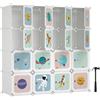 SONGMICS Armadio Modulare per Bambini, Guardaroba in Plastica, Organizzatore a 16 Scomparti, 4 Barre di Sospensione, 123 x 41 x 123 cm, Bianco LPC905W01