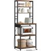 VASAGLE Scaffale da Cucina con Ciabatta, Supporto per Forno a Microonde, Portaoggetti a 6 Ripiani con 6 Ganci per Bar, in Acciaio, 40 x 60 x 167 cm, Marrone Vintage e Nero Inchiostro KKS124K01