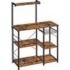 VASAGLE Scaffale da Cucina, Supporto per Forno a Microonde, Mobile Cucina, Cestino a Filo Metallico, 6 Ganci, per Spezie Pentole Padelle, 40 x 90 x 134 cm, Marrone Vintage e Nero KKS35X