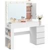 VASAGLE KAILYN Collezione - Toeletta da Trucco con Luce LED e Sgabello, Postazione Trucco con Specchio, Portagioielli, Stazione di Ricarica, 40 x 125 x 140 cm, con Cassetti, Bianco Nuvola RDT127WB01