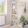 DWVO Scaffale angolare a 5 ripiani, libreria angolare con telaio in metallo, libreria industriale a scala da pavimento, scaffale alto per soggiorno, cucina, camera da letto, scaffali per libri bianco